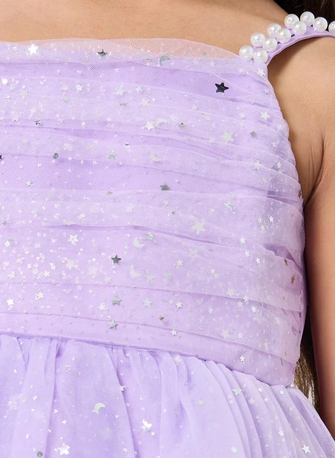 Take Two  Girls Purple Embellished Strappy Mesh Midi Dress for Women | Best Price UAE
